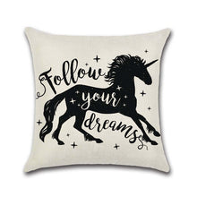 Load image into Gallery viewer, Black and White Unicorn Pillowcase