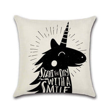 Load image into Gallery viewer, Black and White Unicorn Pillowcase