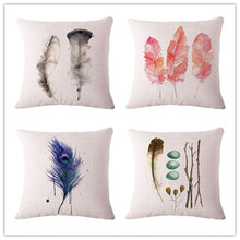 Load image into Gallery viewer, Watercolor Stone Feather Linen Pillow Case
