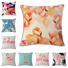 Load image into Gallery viewer, Cartoon Flamingo Linen Pillowcase