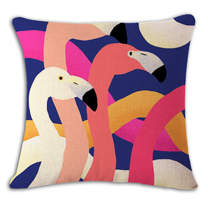 Cartoon Flamingo Linen Pillowcase