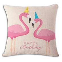Load image into Gallery viewer, Cartoon Flamingo Linen Pillowcase