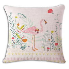 Load image into Gallery viewer, Cartoon Flamingo Linen Pillowcase