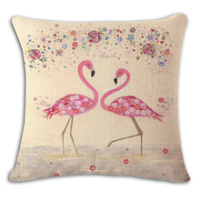 Load image into Gallery viewer, Cartoon Flamingo Linen Pillowcase