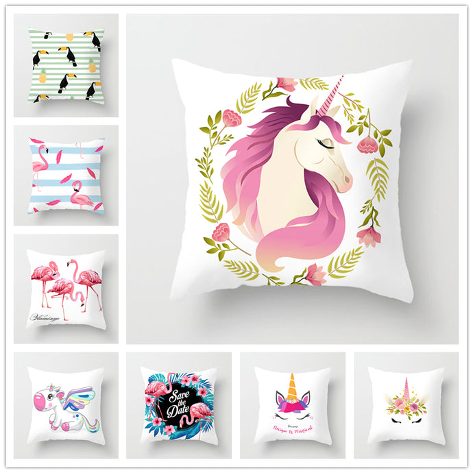 Unicorn and Flamingo Printed Pillow Case